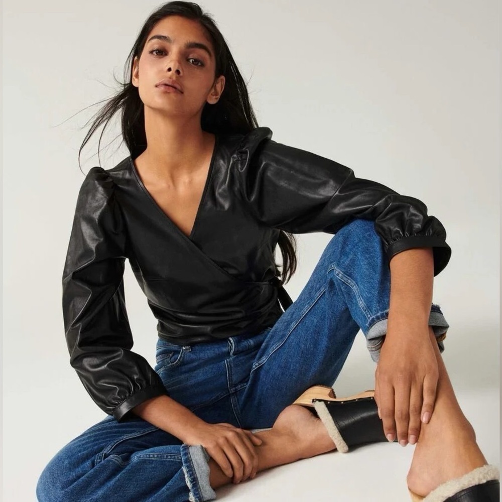 ba&sh Houston Leather Wrap Top in Black